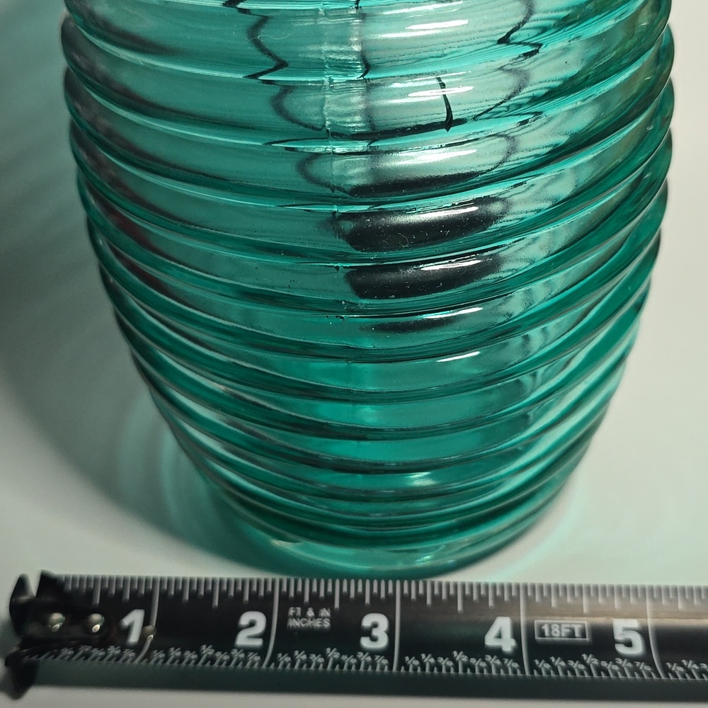 Hobby Lobby Ribbed Glass Candle Holder. Teal - Picture 3 of 4